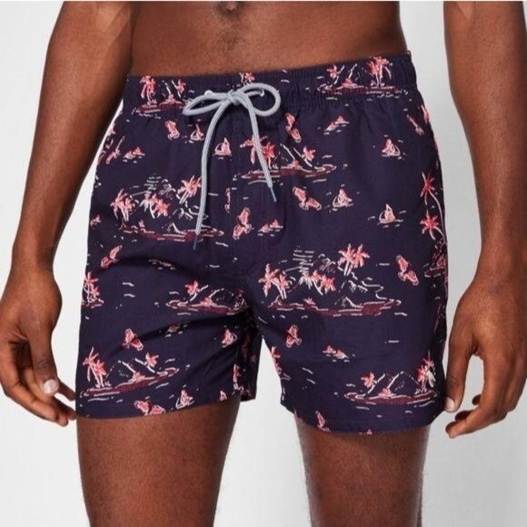 Ted Baker Large Geo Print Swim Shorts Men's Size 3/Medium Navy Blue Red - Picture 11 of 11